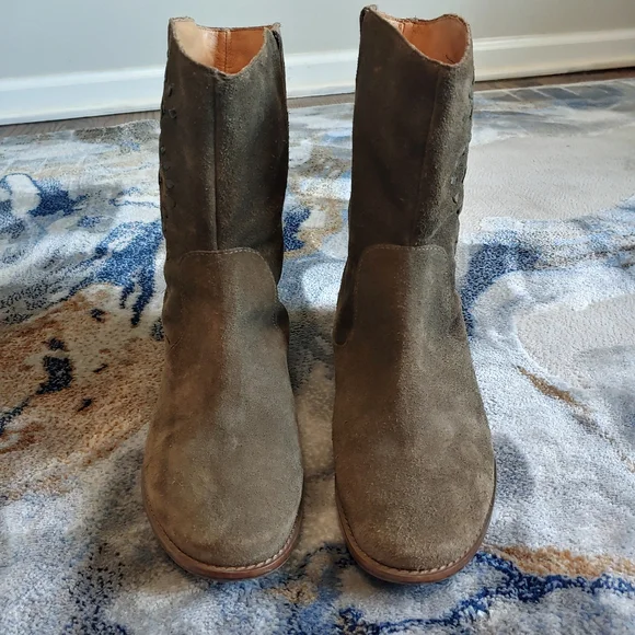 Jack Rogers Olive Suede Embellished Mid Calf Booties 9.5 - Picture 3 of 15